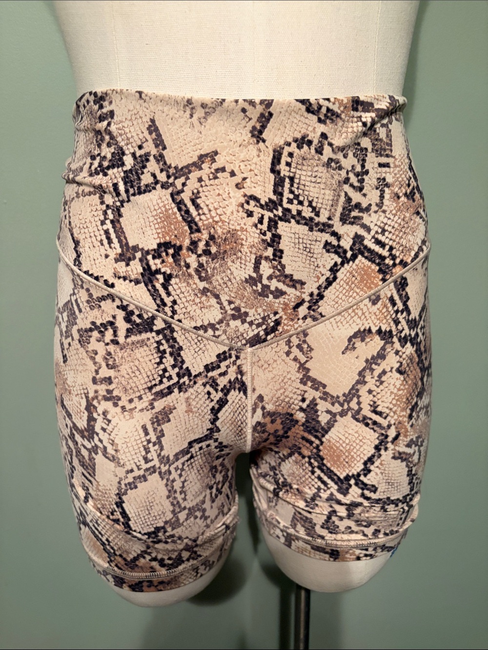 aerie Beige Snake-Print High-Rise Bike Shorts